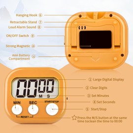 6 Pack Digital Timer for Kids, Digital Timers, Magnetic Countdown Kitchen Timers with Big Display Loud Ring Switch for Cooking, Egg, Classroom, Teacher, Homework, Exercise, Study, Oven - (Orange)