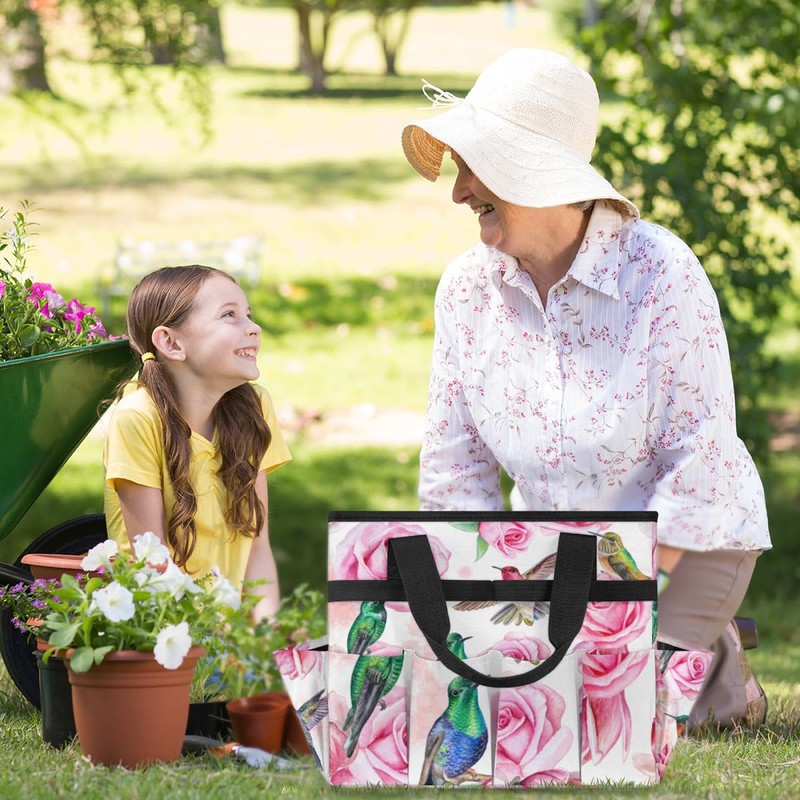 Hummingbird Flower Rose Garden Tool Bag Waterproof Gardening Tool Storage
