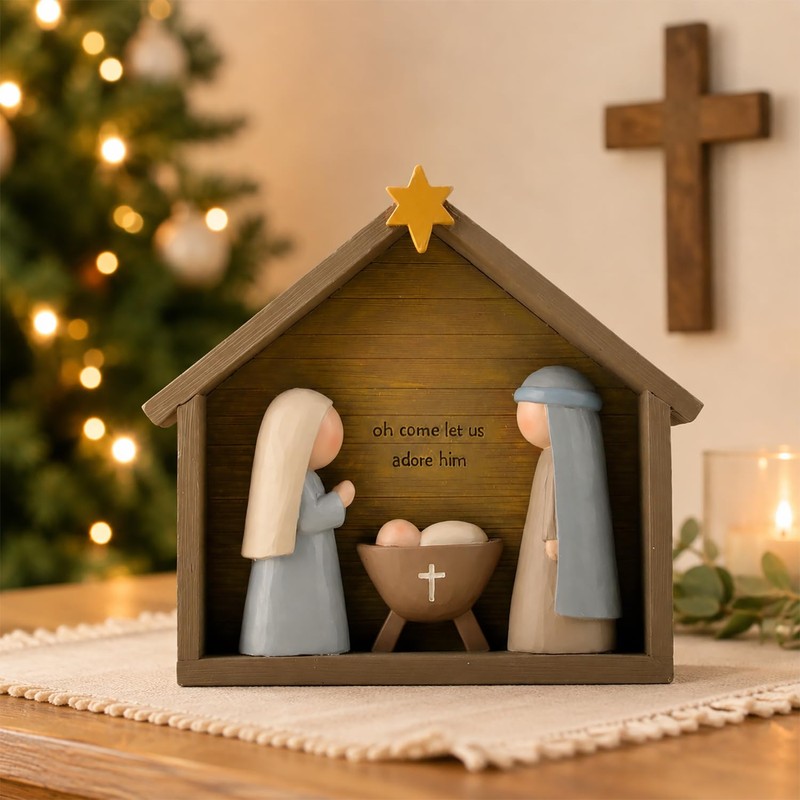 Farmhouse Nativity Scene Indoor – Holy Family Resin Christmas Decoration