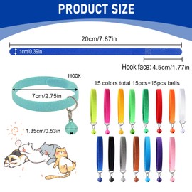 Mozeat Lens 15 Pcs Puppy Collars for Litter, Assorted Colors, Adjustable Whelping Collars with Bell, Soft Puppy ID Collars for Newborn Dog Kittens, 7.87 Inch