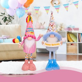 Birthday Gnomes, Happy Birthday Gnomes Plush with Retractable Spring Legs, Funny Large Happy Birthday Gnomes Gifts for Women Best Friends Mom Wife Daughter Gift Ideas Birthday Decorations (Pink)