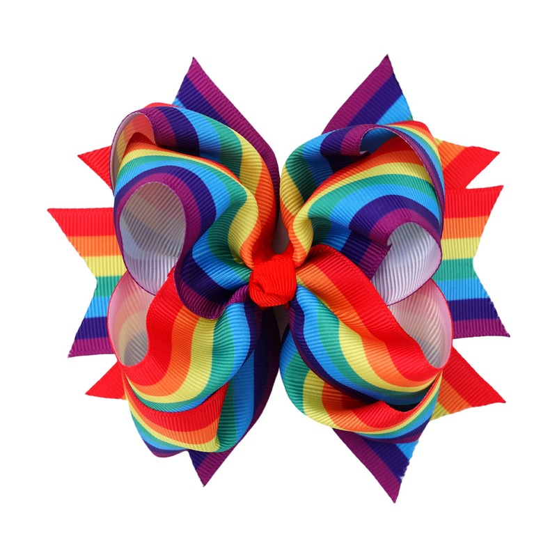 Rainbow Hair Bow with Clip Grosgrain Ribbons HairClips for Girls