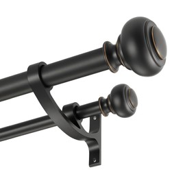 Matte Black Double Curtain Rods 36-72”, Heavy Duty Drapery Rod with Aluminum Alloy Brackets, Adjustable 1-Inch Front and 5/8 Inch Back Double Window Rod with Classic Finials