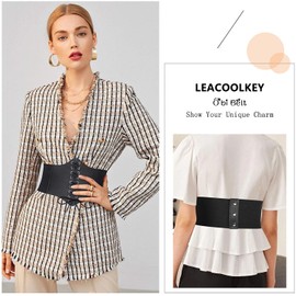 LEACOOLKEY Women Waspie Corset Belt for Dress, Retro Wide Elastic Tie Waspie Belt Hallowen, Ladies Black Tied Waspie Belt,Black