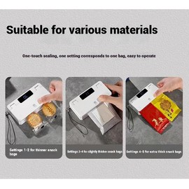 Mini Bag Sealer Heat Seal Machine – 5 Adjustable Modes, 3000mAh USB Rechargeable Battery, Magnetic Attachment, Compact 2-in-1 Sealer and Cutter for Kids’ Snacks, Travel & Kitchen Food Storage (Black)