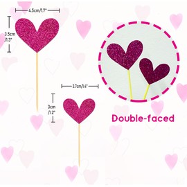 24Pcs Glitter Love Heart Cupcake Toppers for Valentine's Day Decorations, Love Heart Valentine's Day Cupcake Toppers for Wedding Bridal Shower Party Decorations (Rose Red)