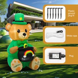SHDEJTG 4 Ft St Patricks Day Inflatables Outdoor Decorations, Blow Up Inflatable Bear with Rainbow Jar Outdoor Yard Decoration with LED Light for Yard Garden Lawn Party