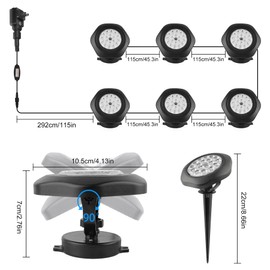 CREPOW RGBW Pond Lights, 18 LED Super Bright Underwater Submersible Fountain Lights Color Changing Landscape Lighting Remote Control IP68 Waterproof for Fish Aquarium Tank Yard Garden Pool (Set of 6)