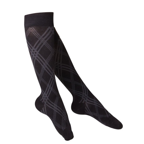 TOUCH Compression Socks for Women, 15-20 mmHg, Argyle, Cotton, 1 Pair, Black, Medium