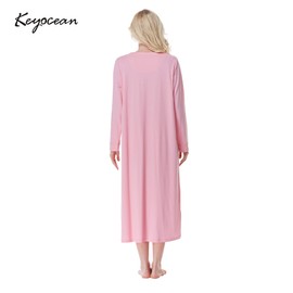 Keyocean Cotton Women Nightgowns, Soft 100% Cotton Warm Comfortable Ladies Nightdress, Medium Pink, Small