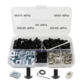 FORRCKY 200Pcs 2020 Aluminum Extrusion Profile M5 T Slot Nuts and Bolts Screws with Drop in T Nut Slide Nut M5x8 10mm for 8020 2040 20 Series Extruded Hardware T V Slot Black Extrusion Accessories