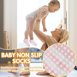 GRPSKCOS Baby Grip Socks - 12 Pairs Toddler Non-Slip Ankle Socks with Grip - Infant Boys & Girls - Striped 3-5T