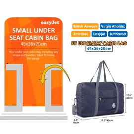 for Easyjet Airlines Cabin Bag 45x36x20 Underseat Foldable Travel Duffel Bag Holdall Tote Carry on Luggage Overnight for Women and Men 25L (Dark Blue)