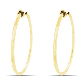 Clip On Spring Hoop Earrings for Non-Pierced Ears (40mm, Gold-Tone)