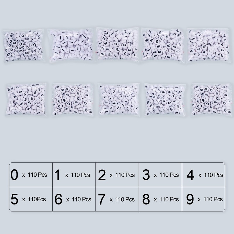 MQIGO 1050 perline acriliche da 7 mm con numeri da