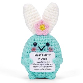 Cute Funny Emotional Support Crochet Positive Bunny Easter Decorations Gifts for Women Brothers Coworker Friend, Inspirational Stuffed Animals Rabbit Toys Deak Decor