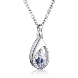 Sariel 925 Sterling Silver Cremation Jewelry Memorial CZ Teardrop Ashes Keepsake Urns Pendant Necklace for urn Necklaces Ashes Jewelry Gifts (Clear)