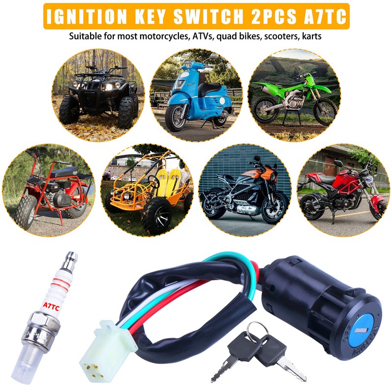 MWMNUN Ignition Key Switch 2pcs 4-Wire 4-pin and A7TC Spark