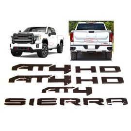 6Pcs Kits AT4 HD Emblem Sierra Door Rear Badge Replacement for 2019-2022 Sierra 1500 2500HD 3500HD (Glossy Black)