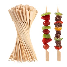 CONGGUAN 100Pcs Paddle Bamboo Skewers 18CM Natural Wooden Cocktail Sticks Flat Burgers Sticks Wooden Fruits Picks for Drinks Charcuterie Cocktail Garnish Accessories Party Supplies