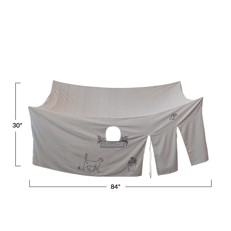 Creative Co-Op Cotton Blend Playhouse, White and Black Tablecloth, Ivory