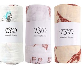 TSD Swaddle Gauze Swaddle Baby Blanket, Baby Nursing Cape, 100% Cotton, Soft, Baby Bath Towels, Set of 3, Quick Drying, For Summer, Newborn, Baby Shower, 47.2 x 43.3 inches (120 x 110 cm)