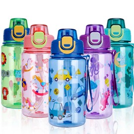 SENBSLAN Kids Water bottles with Removable Straw,600ml Toddler Drinks Bottle for School,Leakproof Children's Bottle BPA free Tritan Sport Bottle for Girls Boys School (Blue-Car)