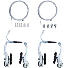 Hmseng 2 Pairs Bike Brakes, Universal Complete V Bike Brakes Set, Mountain Bike Replacement for Most Bicycle,Road Bike Brakes Cables -Silver