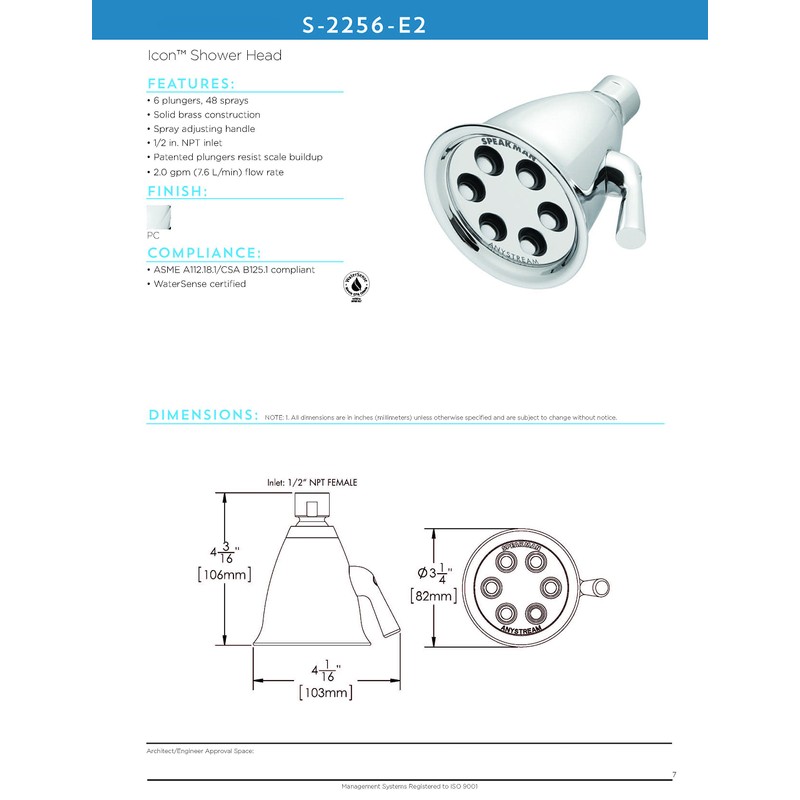 Speakman S-2256-E2 Icon Anystream Multi-Function Adjustable Signature Brass Shower Head,