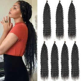 Samtress Ocean Wave Twist Crochet Hair Natural Black Ocean Twist Braiding Hair 30 Inch 7 Packs Deep Wave Curly Braiding Hair Extensions Long Curly Wave Crochet Hair Synthetic for Black Women (#1B)