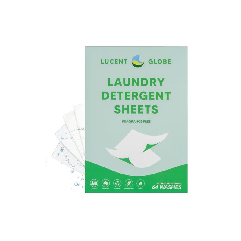 Lucent Globe Sensitive Fragrance Free Laundry Detergent Sheets, 64 Washes,