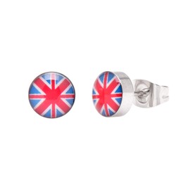 Stainless Steel British Flag Section Button Stud Earrings