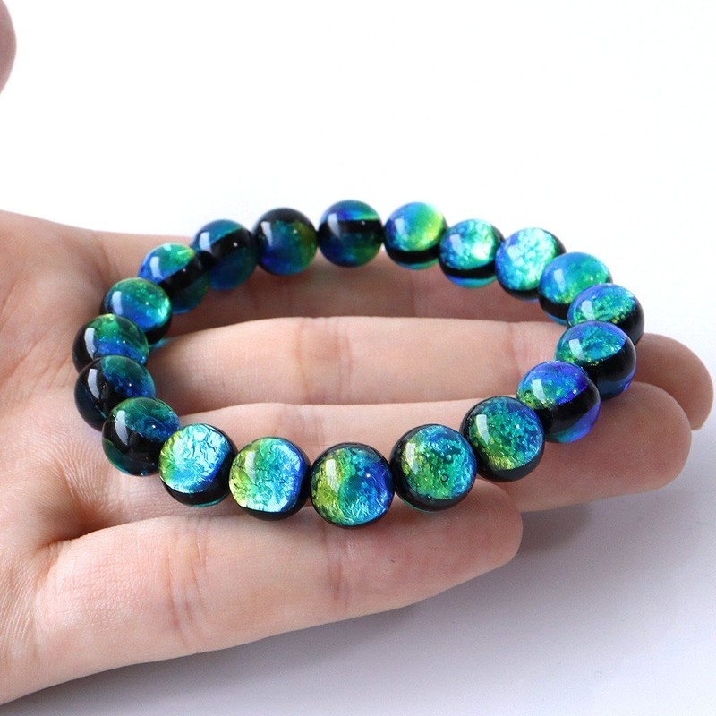 Gold Stone Luminous Keramarin Firefly Glass Bracelet, 0.4 inches (10