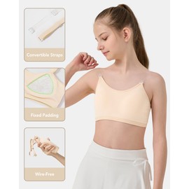 SALIA GIRL Training Bra for Girls 10-16 Adjustable Straps with Fixed Padding, Girls Bras for Teens with 2 Pairs of Replaceable Clear Straps, Large