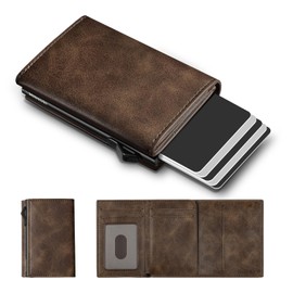Slim Wallet with Coin Compartment Men's Wallet with RFID Protection, Men's Slim Smat Wallet, Pop-up Card Holder for 10 Cards, Men's Card Wallet, c06-khaki, Without coin compartment, Without coin
