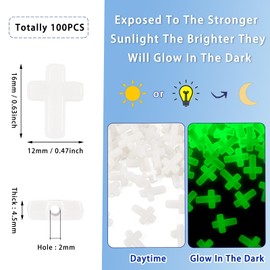 Magibeads 100Pcs Glow in the Dark Acrylic Cross Beads Crucifix Focal Beads White Cross Charms for Pens Keychain Crafts DIY Jesus Bracelet Rosary Jewelry Making Supplies 16x12mm