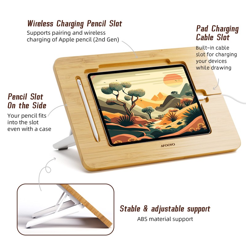 AFOOYO Bamboo Tablet Drawing Stand - Portable & Adjustable 5