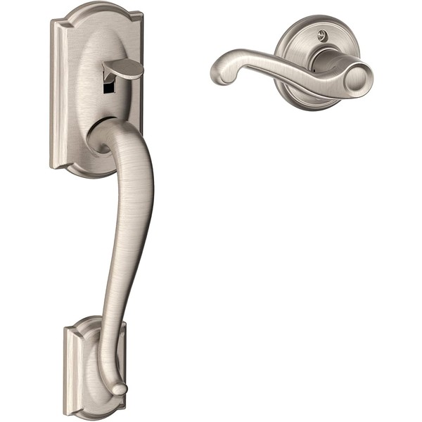 Schlage FE285 CAM 619 FLA RH Camelot Front Entry Handleset with Right-Handed Flair Lever, Lower Half Grip, Satin Nickel