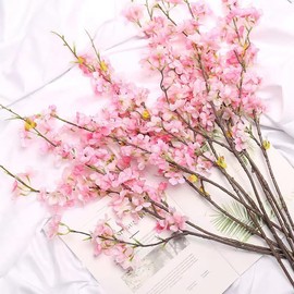 JOJAZE Artificial Cherry Blossom Flowers Pink Silk Peach Flowers Bulk Faux Spring Branches Arrangement Cherry Flowers Stems 4Pcs for Indoor Outdoor Wedding Table Home Dining Decor Floor vase