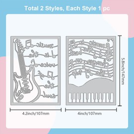 GLOBLELAND 2Set Musical Instrument Background Cutting Dies for Card Making Music Staff Background Metal Die Cuts Cutting Dies Template DIY Scrapbooking Embossing Paper Album Craft Decor