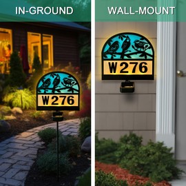 VividLadybug Solar House Numbers Yard Sign Stake, Solar Powered Lights Metal Playful Bird Silhouette Garden Stake