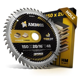 AMBOSS WERKZEUGE HM Circular Saw Blade, 150 x 20/16, Z48, Interchangeable Teeth for Wood, Super Fine Cut, 150 mm, Reducing Ring 16/20 mm, for Bosch GB 1923, GKS 12V GKS 46.PKS 46, PKS 48