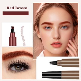 Magic Eyebrow Pencil,2024 New 3D Waterproof Microblading Eyebrow Pencil Contouring Pen,4 Tipped Precise Brow Pen,Fine Stroke Microblading Eyebrow Pencil Natural Makeup Effec((Red Brown-2PCS)