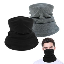 KASESSS 2 Pcs Neck Warmer Men Women, Multifunctional Neck Gaiter Bandana, Dust Protection Neck Scarf Snood, Windproof Face Cover Winter Face Mask for Outdoors Sports Fishing Cycling Skiing(Grey,Black)