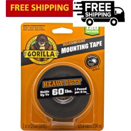 Gorilla XL Heavy Duty Double Sided Mounting Tape, 1" x 120" Roll, Black