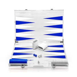 Pursonic Premium 18-Inch Lucite Backgammon Set - Elegant Design for Timeless Enjoyment (Blue)