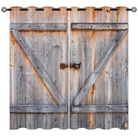 Old Antique Door Blackout Curtains for Girls Boy Home Decor, Wooden Rustic Barn Farm House Door Grommet Thermal Insulated Drapes Darkening Window Curtain for Bedroom Living Room, 42 x 45 Inch