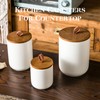 JOJUNO White Ceramic Canister Set with Wooden Lid, 3-Piece Airtight