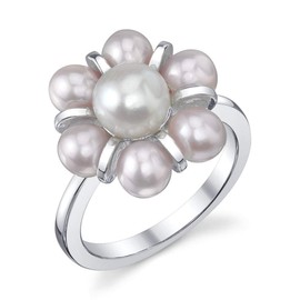 The Pearl Source 4-5mm Genuine White Freshwater Cultured Pearl Cluster Ring for Women