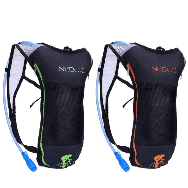 Neboic 2Pack Hydration Backpack Pack with 2L Hydration Bladder - Lightweight Water Backpack Keeps Water Cool up to 4 Hours with Big Storage for Kids Women Men Hiking Cycling Camping Music Festival